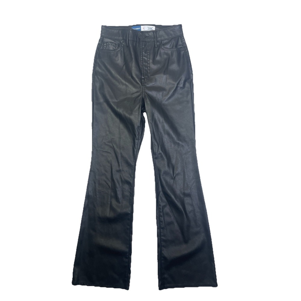 Old Navy Women's Higher High Rise Flare Black Faux Leather Pants Size 4